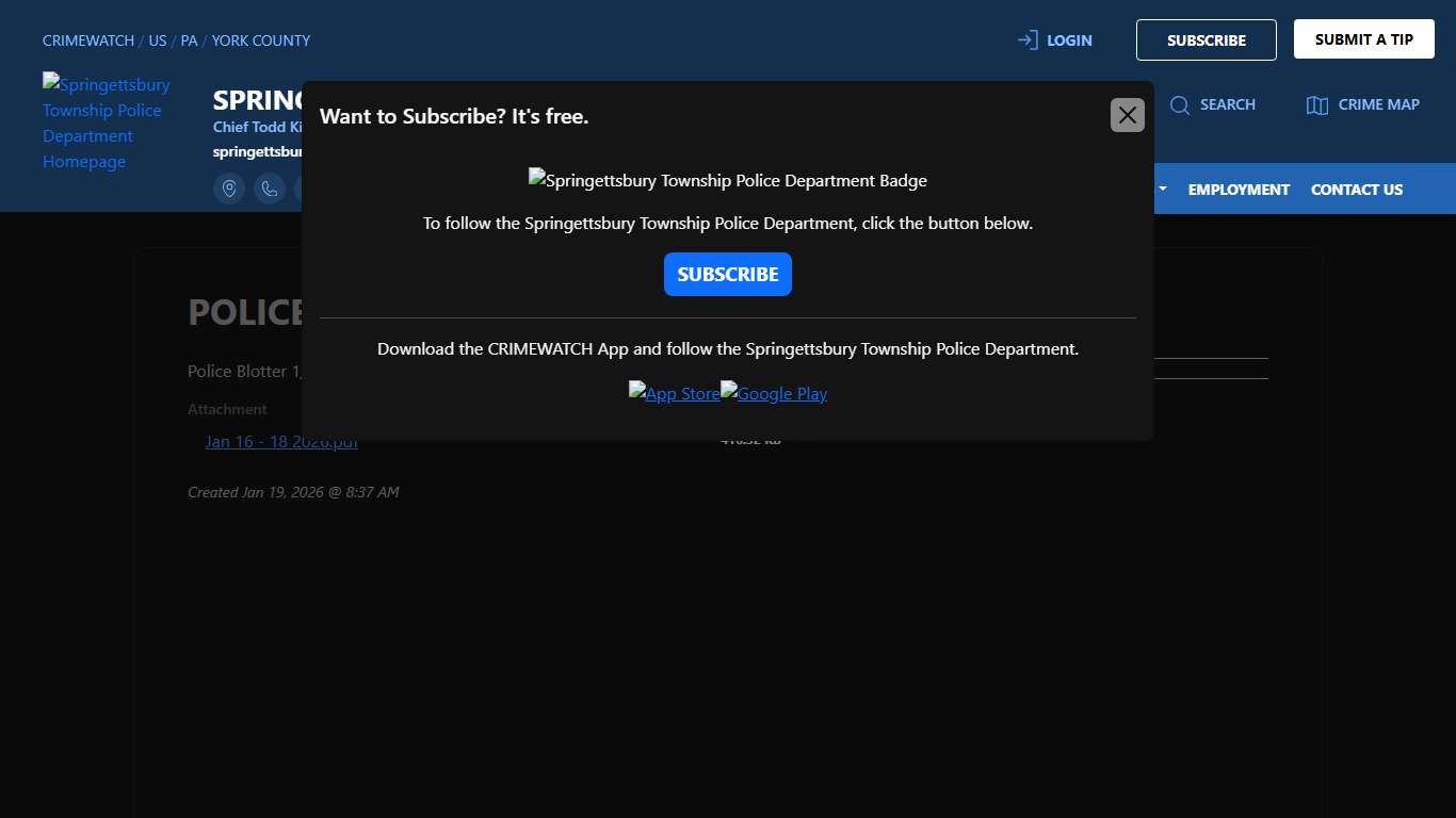 Police Blotter 1/16/26 - 1/18/26 | Springettsbury Township Police Department