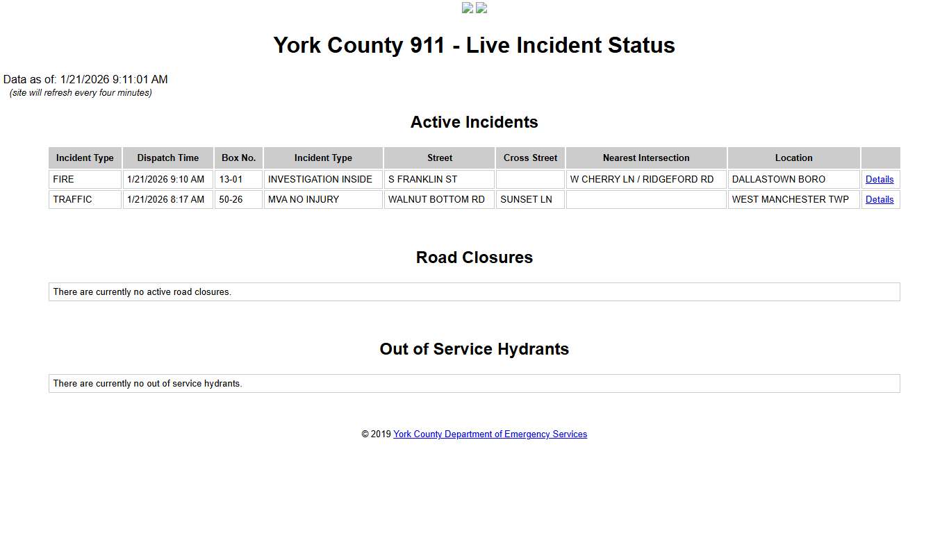 York County 911 - Live Incident Status